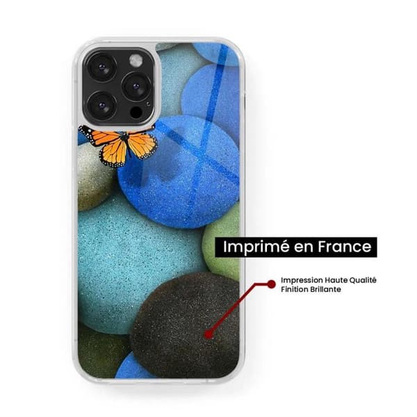 Förstärkt silikonfodral med tryck, kompatibelt med Apple iPhone 16 Pro, Blå stenfjäril