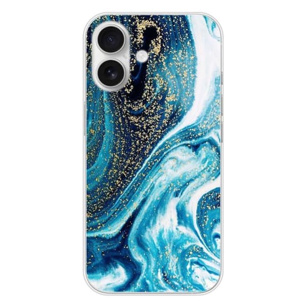 Tryckt silikonfodral som är kompatibelt med Apple iPhone 16 Marble Blue Glitter