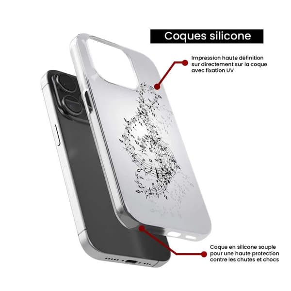 Tryckt silikonfodral som är kompatibelt med Apple iPhone 16 Pro Valse des notes