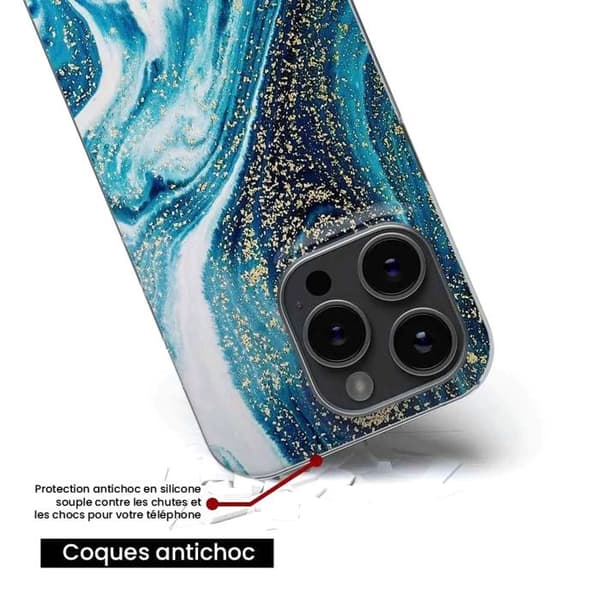 Siliconfodral - Kompatibel med Apple iPhone 14 Plus - design i glittrande blå marmor