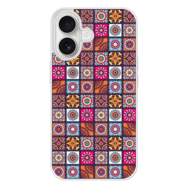 Coque i silikon med förstärkt tryck kompatibel med Apple iPhone 16 Patchwork Mandala