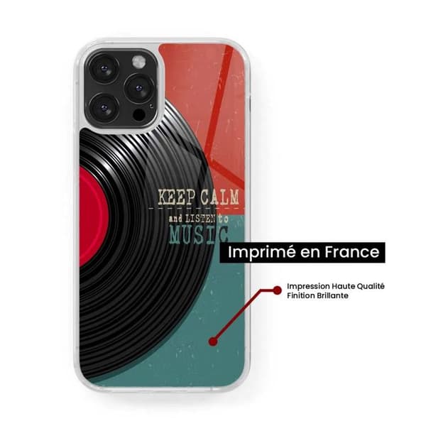 Coque iPhone 14 i förstärkt silikon med tryck Keep calm