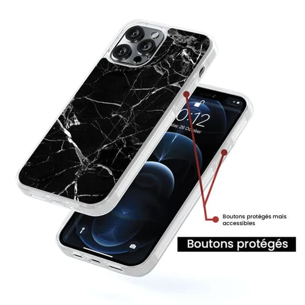 Reinforced silikonfodral med tryck kompatibel med Apple iPhone 14 Plus Marmor Svart