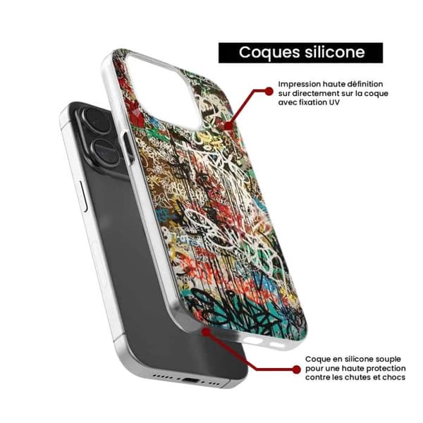 Tryckt silikonfodral som är kompatibelt med Apple iPhone 15 Graffiti 1