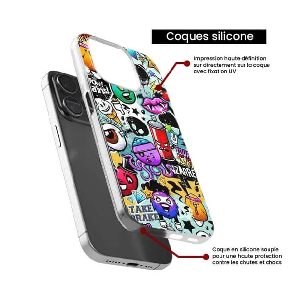 Tryckt silikonfodral som är kompatibelt med Apple iPhone 15 Graffiti 2