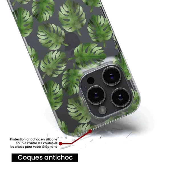 Tryckt silikonfodral som är kompatibelt med Apple iPhone 15 Pro Monstera blad