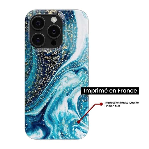 Siliconeväska - Kompatibel med Apple iPhone 13 Pro - design i glittrande blå marmor