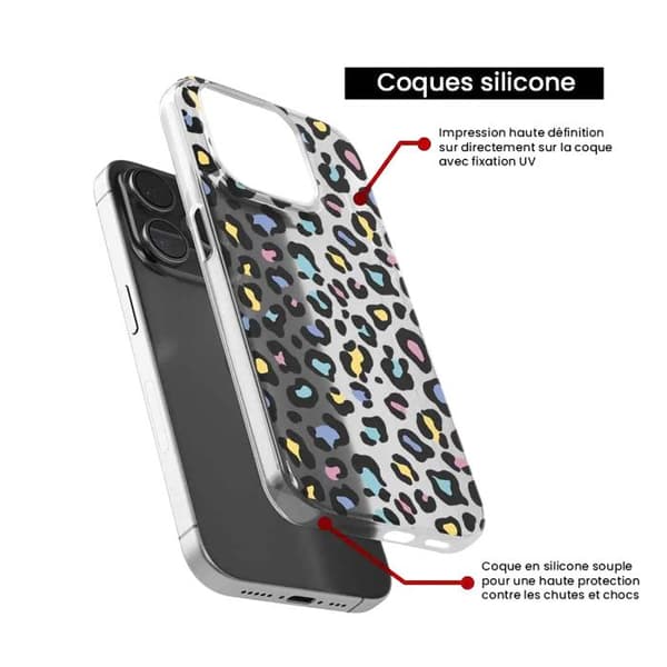 Tryckt silikonfodral som är kompatibelt med Apple iPhone 16 Pro Colorful leopard