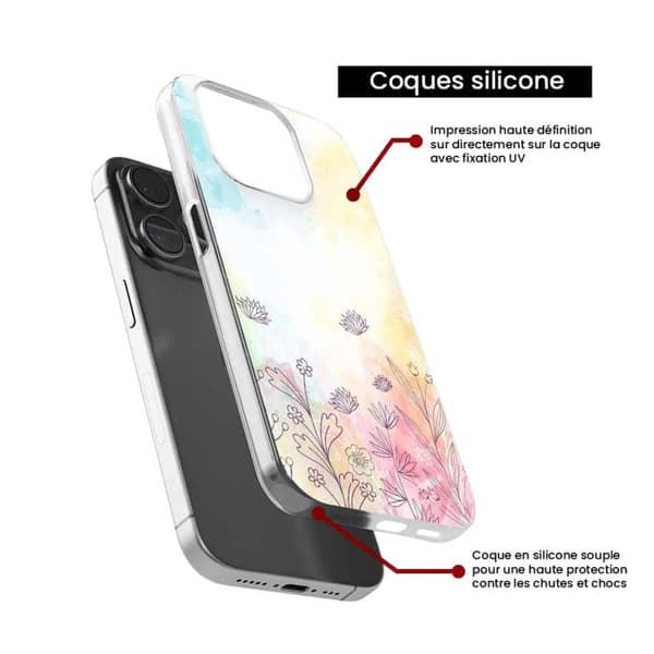 Tryckt silikonfodral som är kompatibelt med Apple iPhone 16 Akvarellblommor