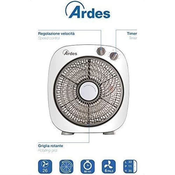 Ventilator - ARDES - AR5B24 - 3 hastigheder - timer - roterende gitter - hvid og grå