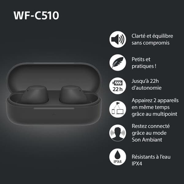 Sony WF C510 Bluetooth trådløse hovedtelefoner Sort