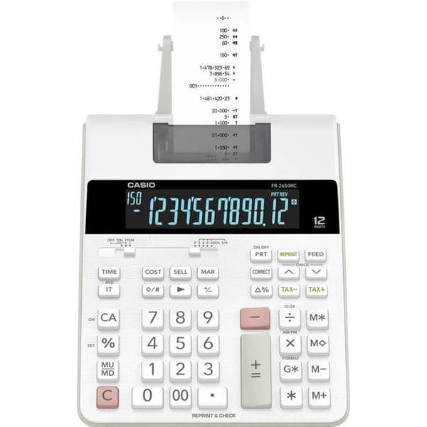 Printerberegner - CASIO - FR-2650RC-W-EH - 12-cifret skærm - Sort farve - Printer
