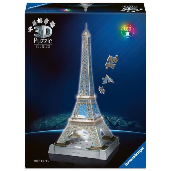 Puzzle 3D Ikoner - Upplyst Eiffeltornet
