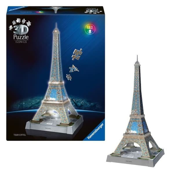 Puzzle 3D Ikoner - Upplyst Eiffeltornet