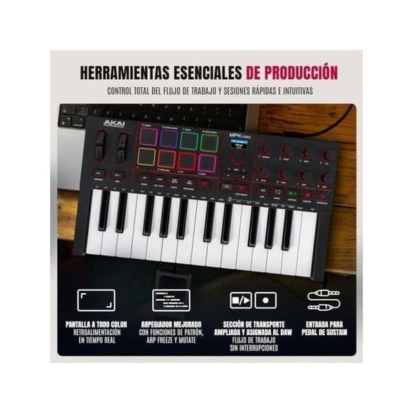 Akai MPK Mini IV MIDI-controller 25 Taster USB-C RGB Pads 8 Tildelbare Knobs