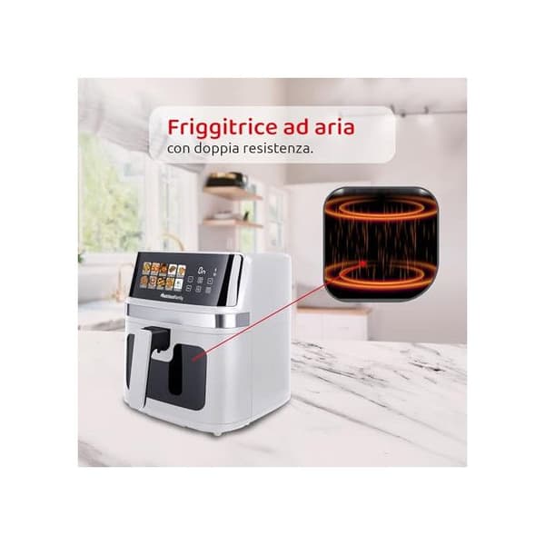 Melchioni Luftfritös Gaia Plus 8L XXL Dubbel Värmeelement 2200W 10 Program Display LED Vit