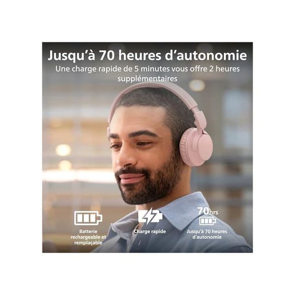 Over-ear headset - PHILIPS - Trådløs - 70 timers batterilevetid - Bluetooth 6.0 multipoint - Dynamisk bas