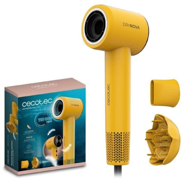 Hårtørrer - CECOTEC - DryNova Gul - 1600W - Brushless Motor - Diffuser og Koncentrator