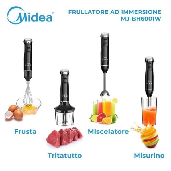 Stavblender - Midea - 6000 Serie - 600 W - Rustfrit stål - Sort