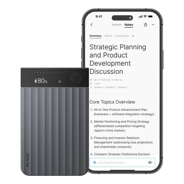 Dictaphone - PLAUD - Note Pro Sort - 4 MEMS - Transskription IA 112 sprog - 64 Go