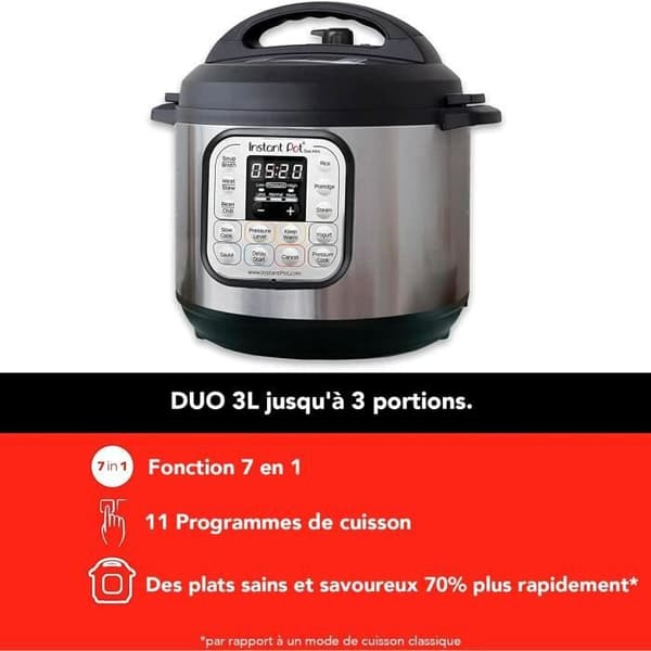 Multifunktionel Trykkoger - INSTANT - Duo 3L - 7 i 1 - Rustfrit Stål - Kompakt - 11 Programmer