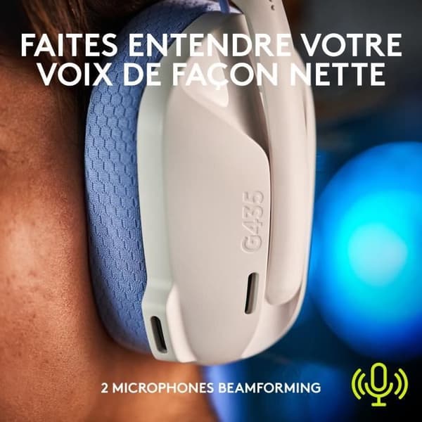 Gaming headset - Trådlös - Logitech G - G435 Lightspeed - Vit