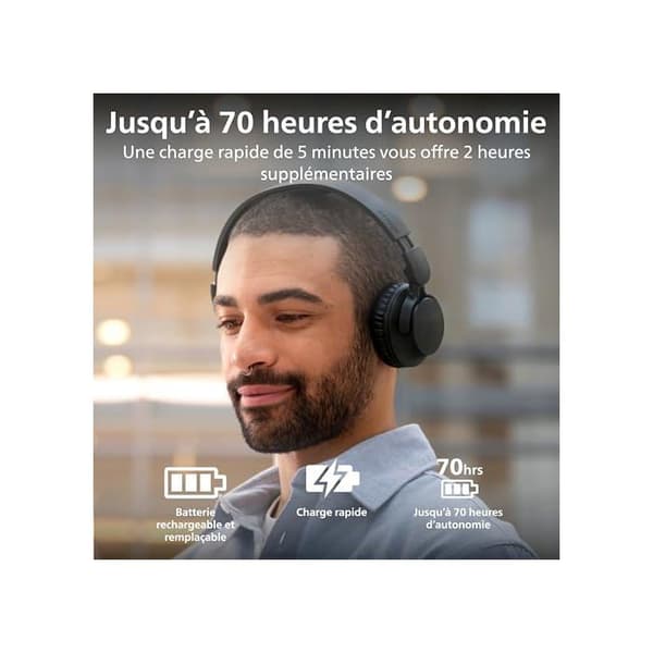 Over-ear headset - PHILIPS - TAH4000BK/00 - 70 timers batterilevetid - Bluetooth 6.0 Multipoint - Dynamisk bas 32 mm