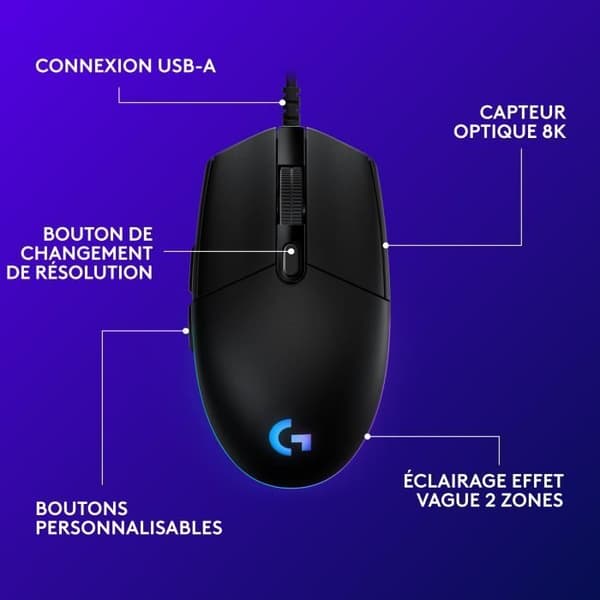 Gamingmus - Kablet - Logitech G - G203 - Sort