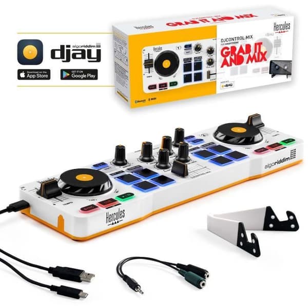 HERCULES DJ CONTROL MIX - Bluetooth DJ-controller til Smartphone (iOS og Android) - djay app - 2 kanaler