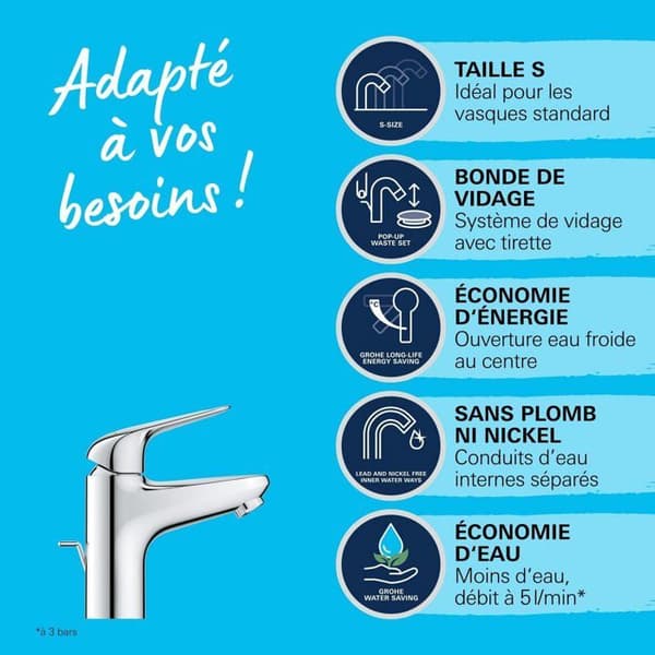 Blandare - GROHE - Swift - Vattenbesparing - Enkel Installation - Kromad
