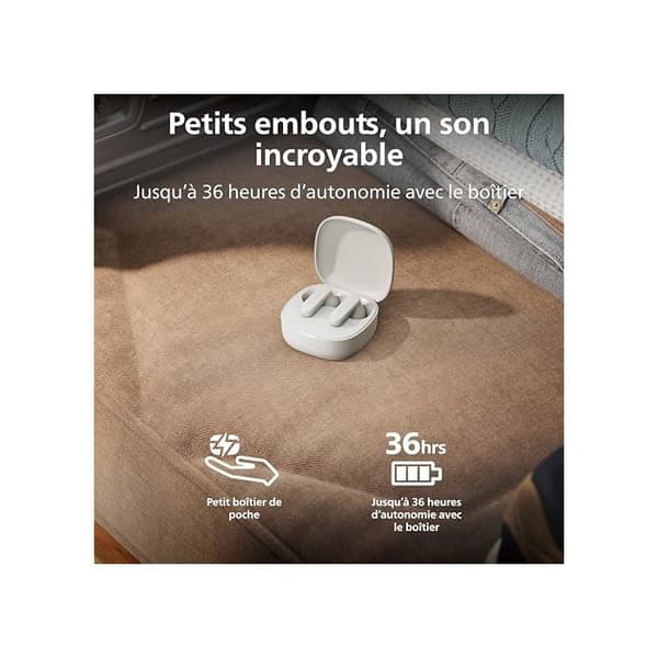 True Wireless hörlurar - PHILIPS - SecureFit - Aktiv brusreducering - 36 h batteritid - Bluetooth 6.0