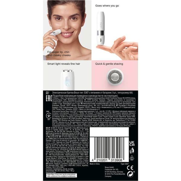 Braun Face Mini FS1000 Elektrisk ansigtsshaver til kvinder - Smart Light Function - Hvid