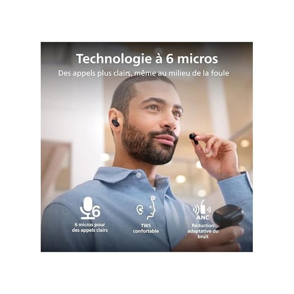 True Wireless hörlurar - PHILIPS - TWS SecureFit - Adaptiv brusreducering - 48 h batteritid - Bluetooth 6.0