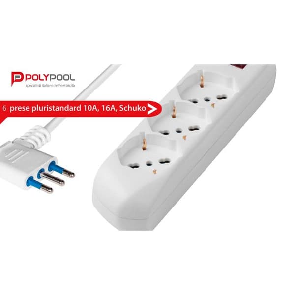Polypool Poly Pool pp2515.2 med flere Multisize med 6 stik 1,5m kabel og sikkerhedskontakt, sort -