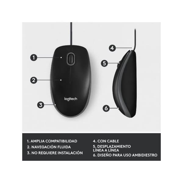 Kablemus - LOGITECH - M100 - 1000 DPI - Ergonomisk Design - Sort