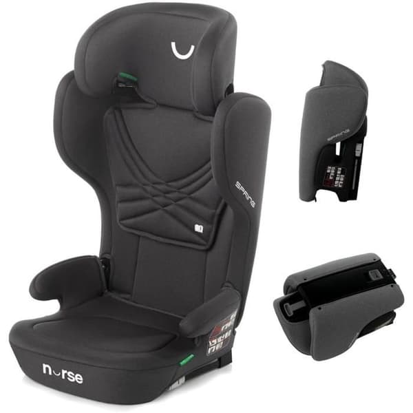 Bilbarnstol Nurse Spring iSize 4-12 år Isofix Bärbar Fällbar Svart