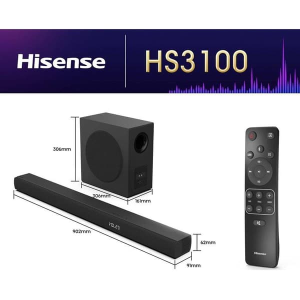 Ljudstång - HISENSE - Trådlös baslåda - Bluetooth - 3.1 CH - Max 480 W