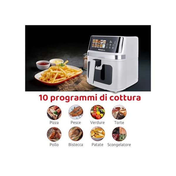 Melchioni Luftfritös Gaia Plus 8L XXL Dubbel Värmeelement 2200W 10 Program Display LED Vit