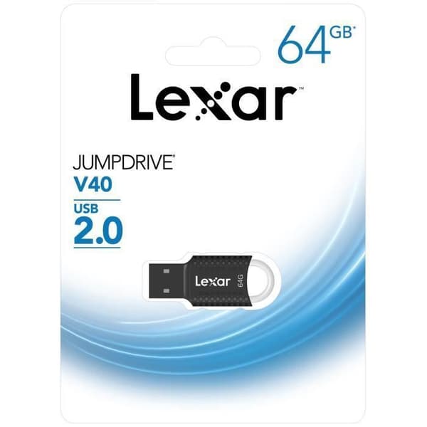 USB nøgle - LEXAR - JumpDrive V40 - 64GB - USB 2.0 - Sort