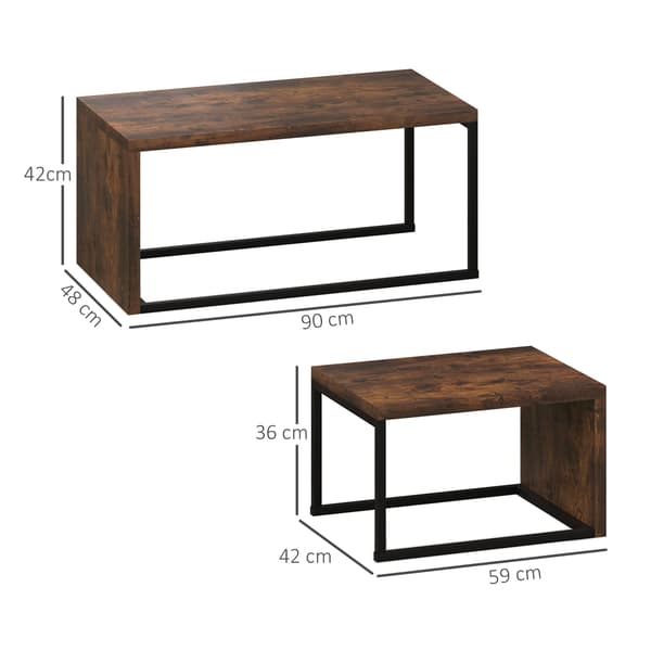 Sæt med 2 sofaborde - Sideborde | Farve: Sort+Brun | Mål: 90x48x42 cm