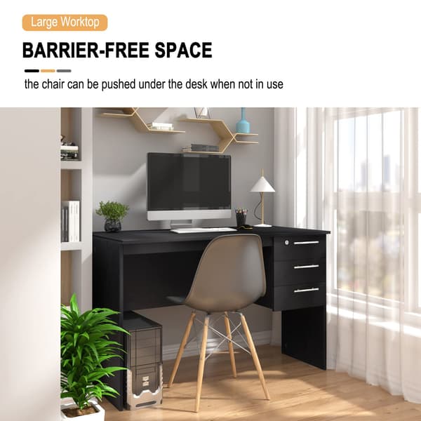 Skrivebord med 3 skuffer og lås | Sort | 120x60x75 cm