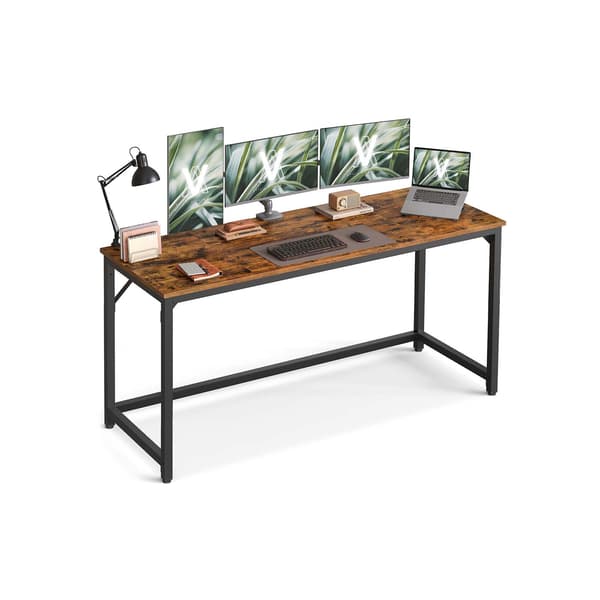 Rustikt skrivebord - brun/sort - spånplade - stål - 60 x 160 x 76 cm