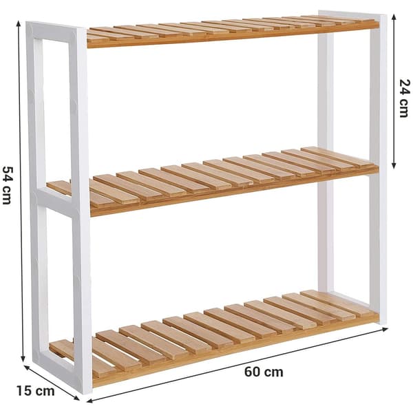 Väggställ i bambu, justerbart, 3 lager, beige/vit, 60 x 15 x 54 cm