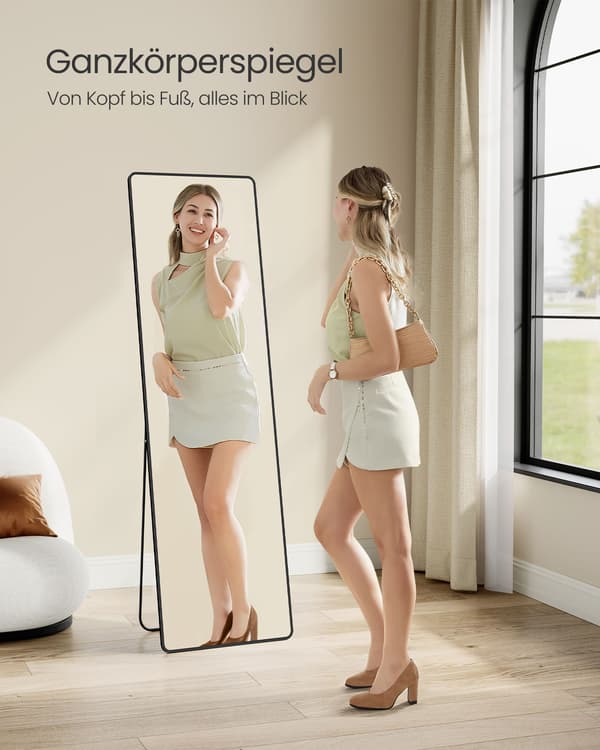 Stående hellängdsspegel - Rektangulär - Bläcksvart - Härdat glas - 160 x 50 cm