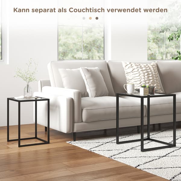 Sæt med 2 stabelbare sorte sideborde med stålben | Farve: Sort | Mål: 42x42x51 cm