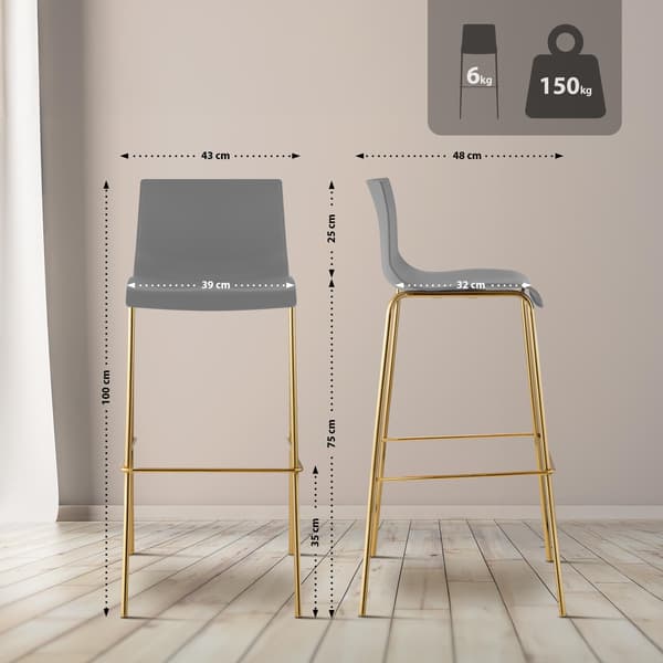 Sæt med 2 barstole Hover - plastik | Farve: grå | Mål: 43x48x100 cm