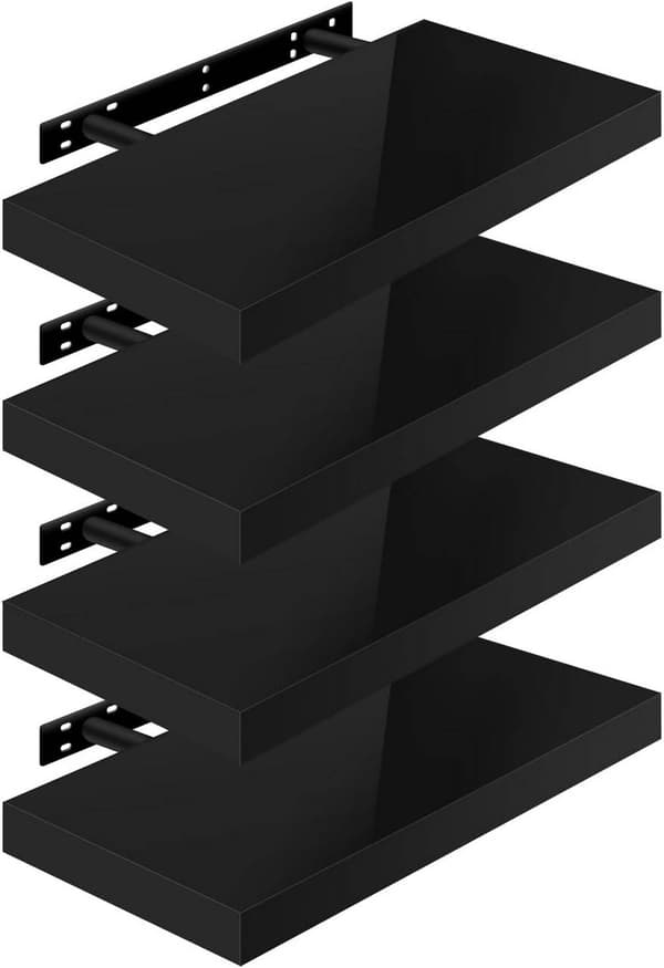 4-osainen kelluva seinähyllysarja | Musta | 50x22,9x3,8 cm
