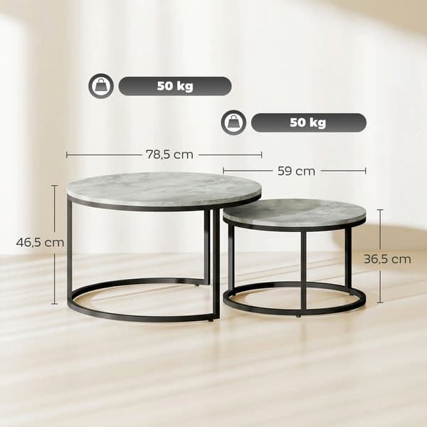 Sofabordssæt 2-delt, stabelbart | Farve: Grå | Mål: 78,5x78,5x46,5 cm