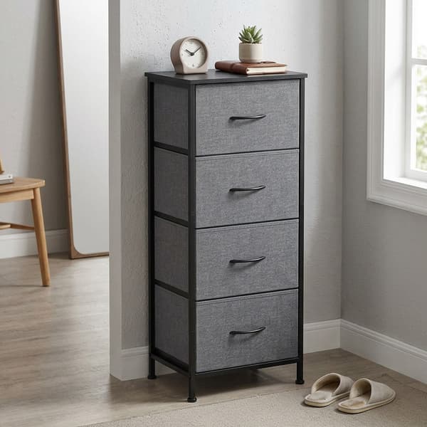 Kommode med 4 stofskuffer | Grå | 39,6x30x95,2 cm