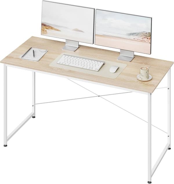 Bureau met metalen frame | Helle eik, wit | 140x60x75 cm